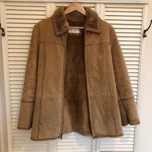 Suede and faux fur zip up coat
